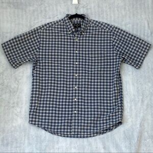 Eddie Bauer Short Sleeve Shirt Mens Large 100% Cotton Button Down Blue Plaid